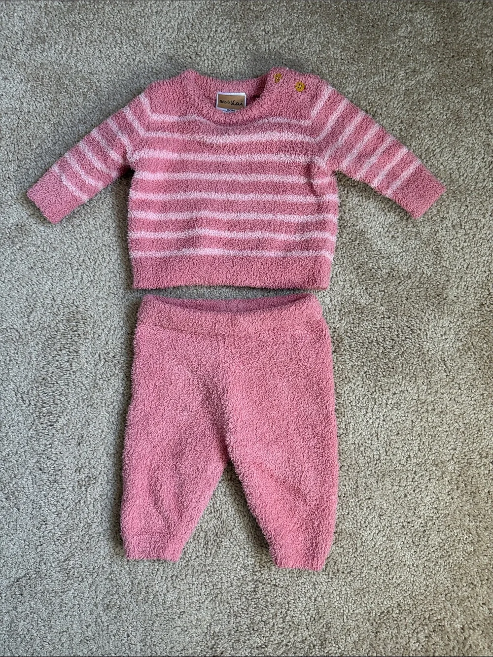 Arlo & Kai Pink & White Striped Fuzzy Baby Sweater & Pant Set   Size 0/3M